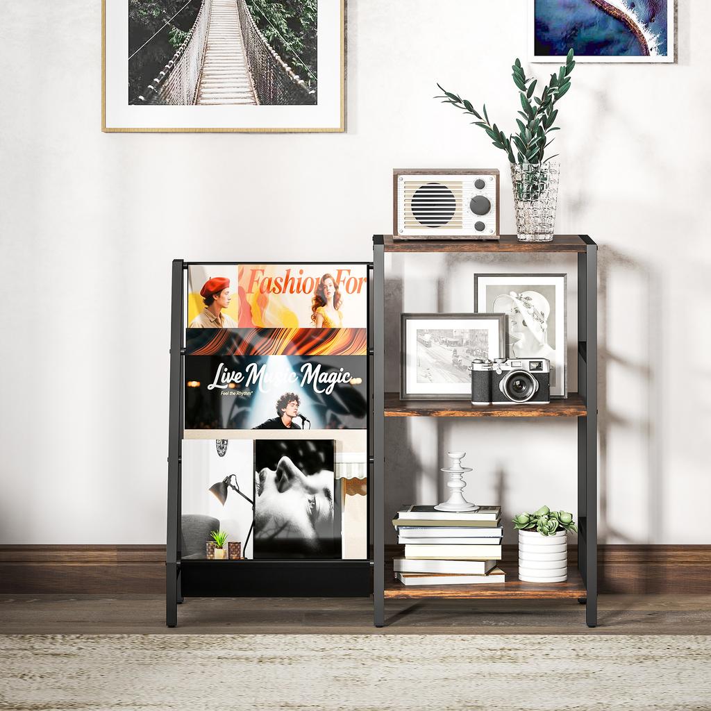 3 Tier Record Player Stand End Table For Living Room Bedroom   Rustic Brown