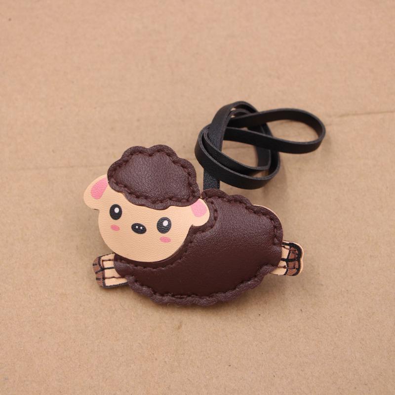 Fashion Cartoon Sheep PU Leather Bag Charm Cute Decorative Hanging Ornament for Backpacks Handbags Keys Travel Accessory