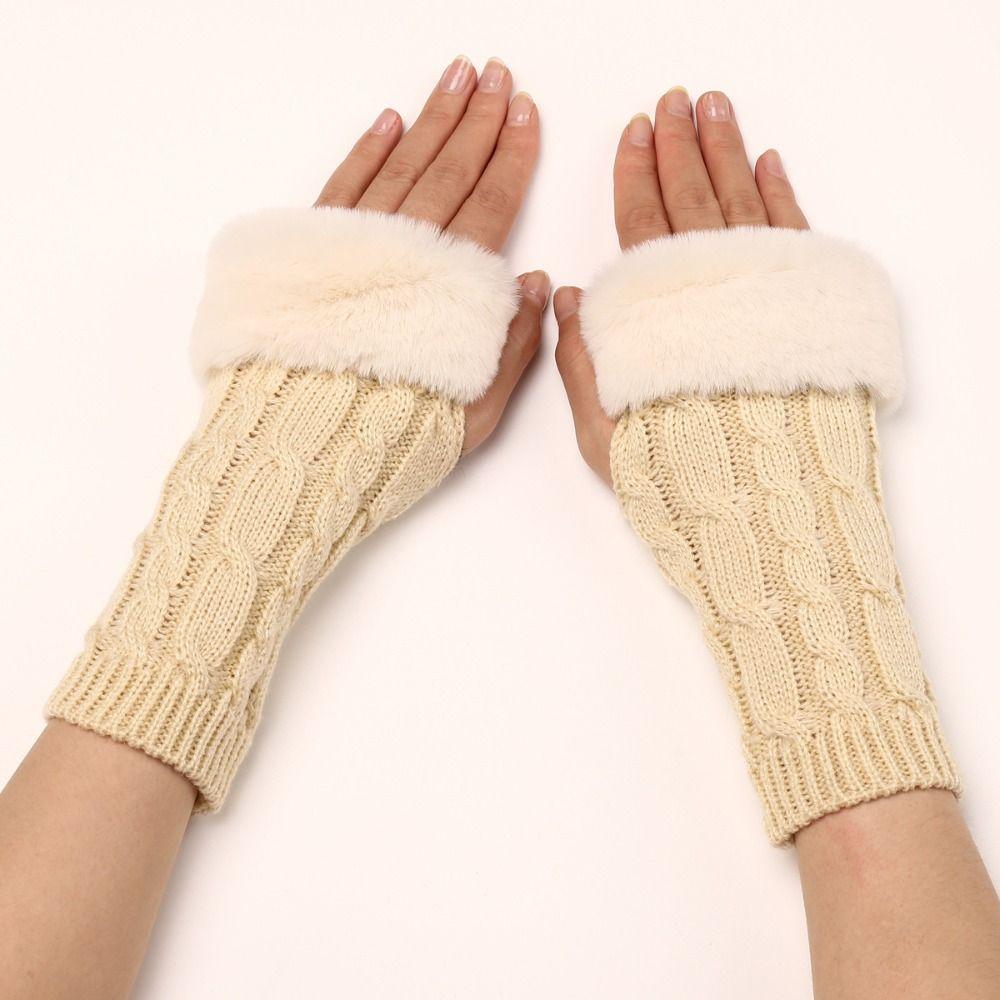 Faux Rabbit Hair Knitted Gloves Fingerless Winter Mittens Japanese Plush Gloves Women Girls