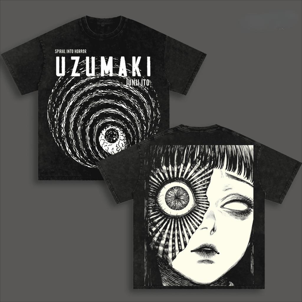 Harajuku Azami Kurotani Uzumaki T Shirt Dark Manga Vintage Washed T-shirt Men Women Clothing Oversized 100% Cotton Tees Clothes