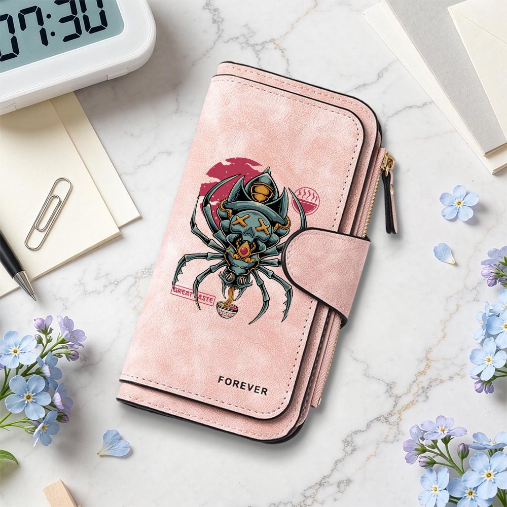 Cool Spider Printed Long Wallet Fashion Multi Card Slot Zipper Purse Casual Portable Daily Use Forever Wallet for Women Men