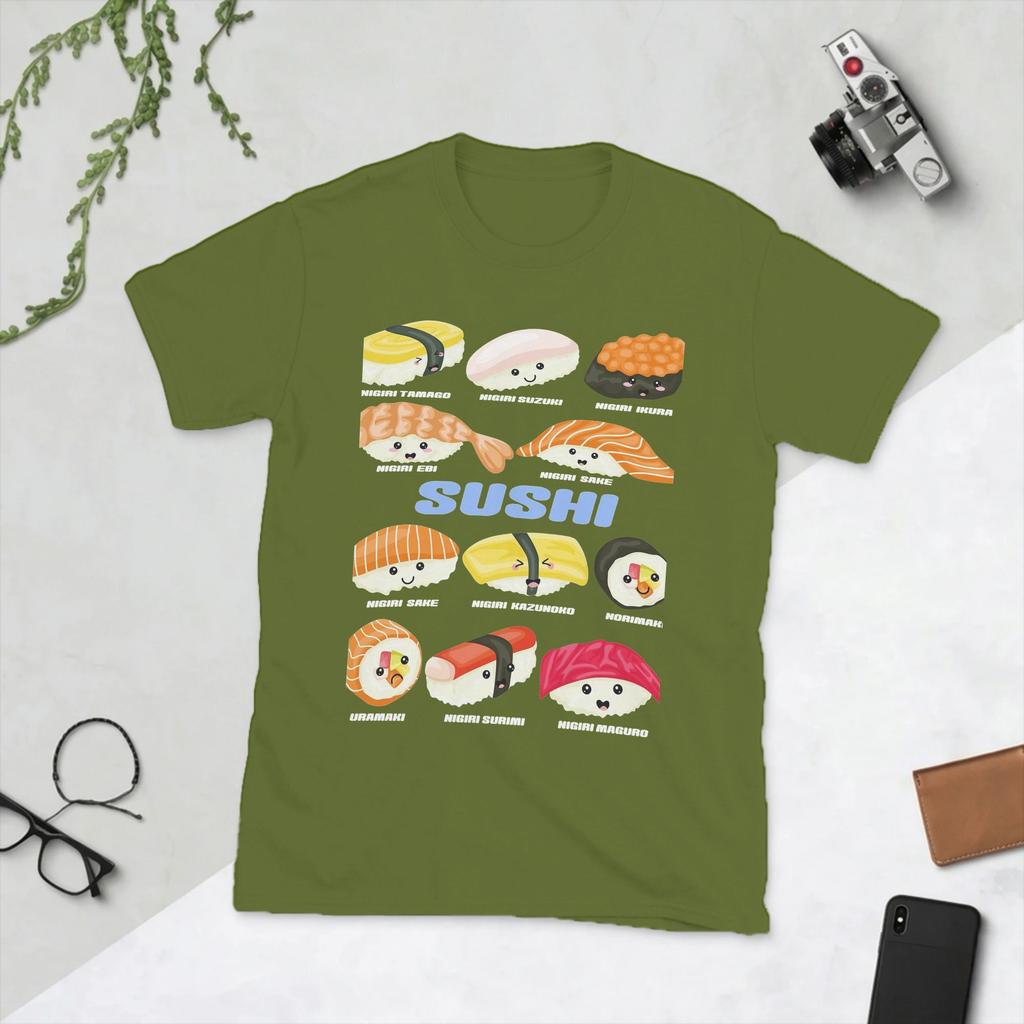 Novelty Cute Kawaii Sushi Unisexga Funny TShirt for Unisex Round Neck Pure Cotton T Shirt Short Sleeve Tee Shirt Printing Tops