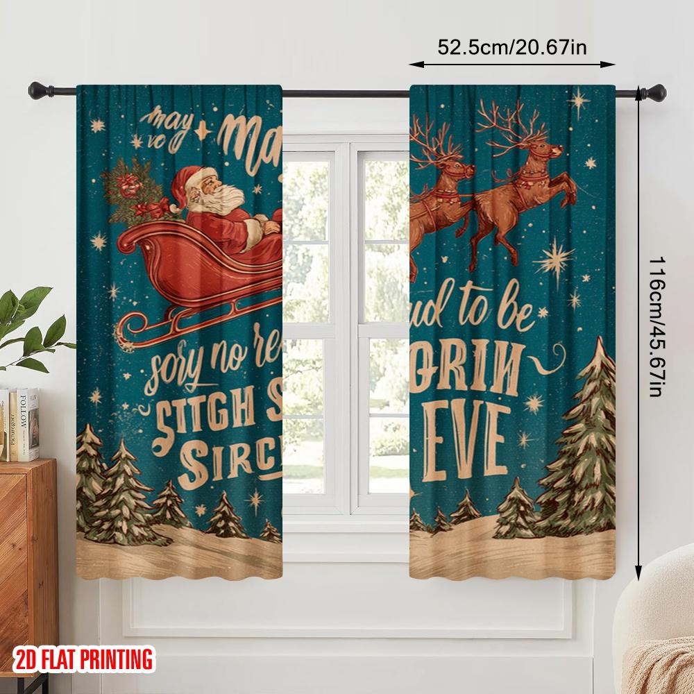 2pcs,2D plane printing Print Curtains Santa Sleigh & Snowflakes Polyester Woven (without rod) All Seasons for Living Room,