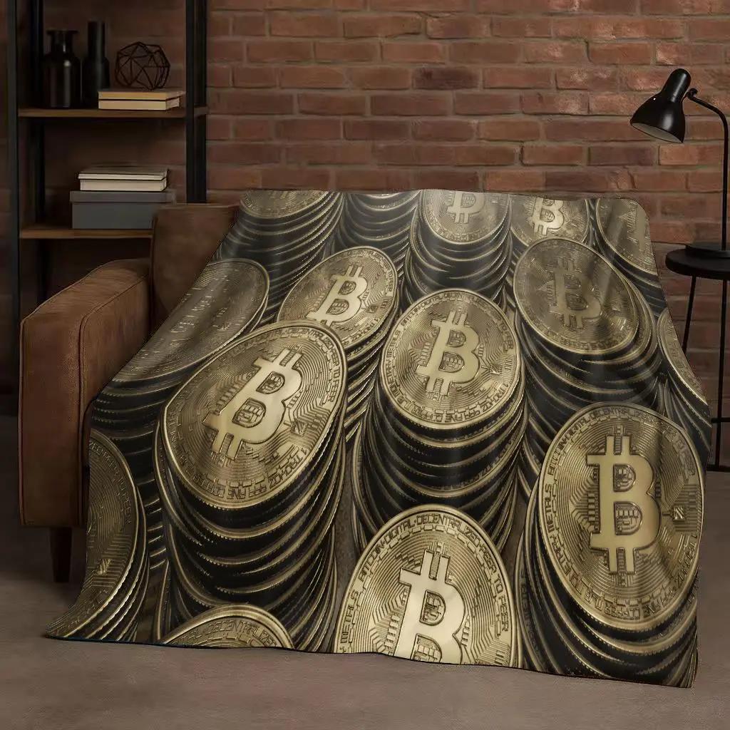 New Rich BTC Bitcoin Circuit Board Art Cartoon Flannel Blanket,Ultra Soft Warm Plush Throw for Home Bedroom Bed Sofa Cover Kids