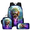 Kids Cartoon Backpack Lunch Bag Pencil Case 3-Piece Set With Fun Print Design School Use
