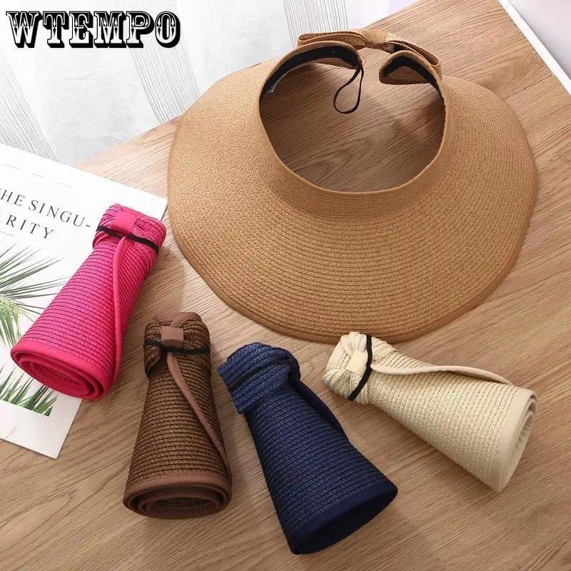 WTEMPO Женские летние козырьки, складная шляпа от солнца, пляжные шляпы с большими полями, соломенная шляпа, пляжная кепка с защитой от ультрафиолета