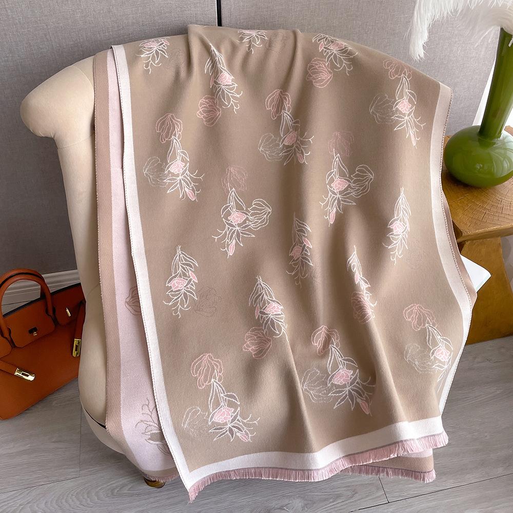 Korean Version Printed Imitation Cashmere Scarf Women'S Winter Double-Sided Thickened Neck Protection Scarf Air Conditioner Shawl
