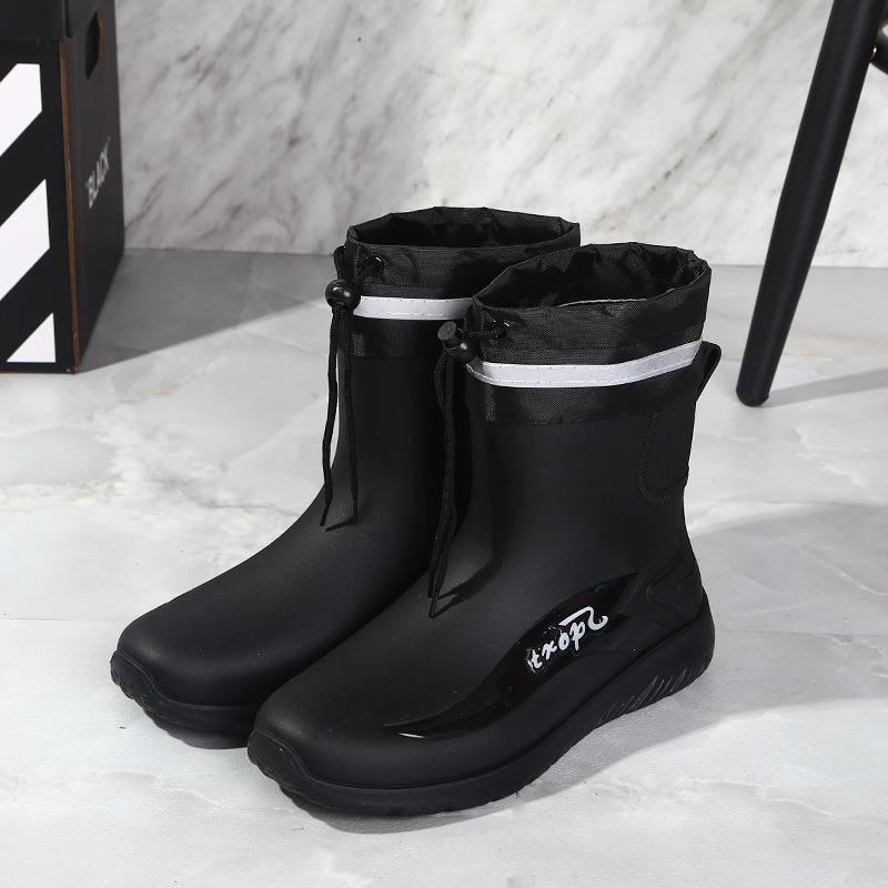 Мужские дождевые туфли нескользящие и водонепроницаемые модные дождевые сапоги флисовые термо резиновые туфли кухня рыбалка средняя голень бахилы