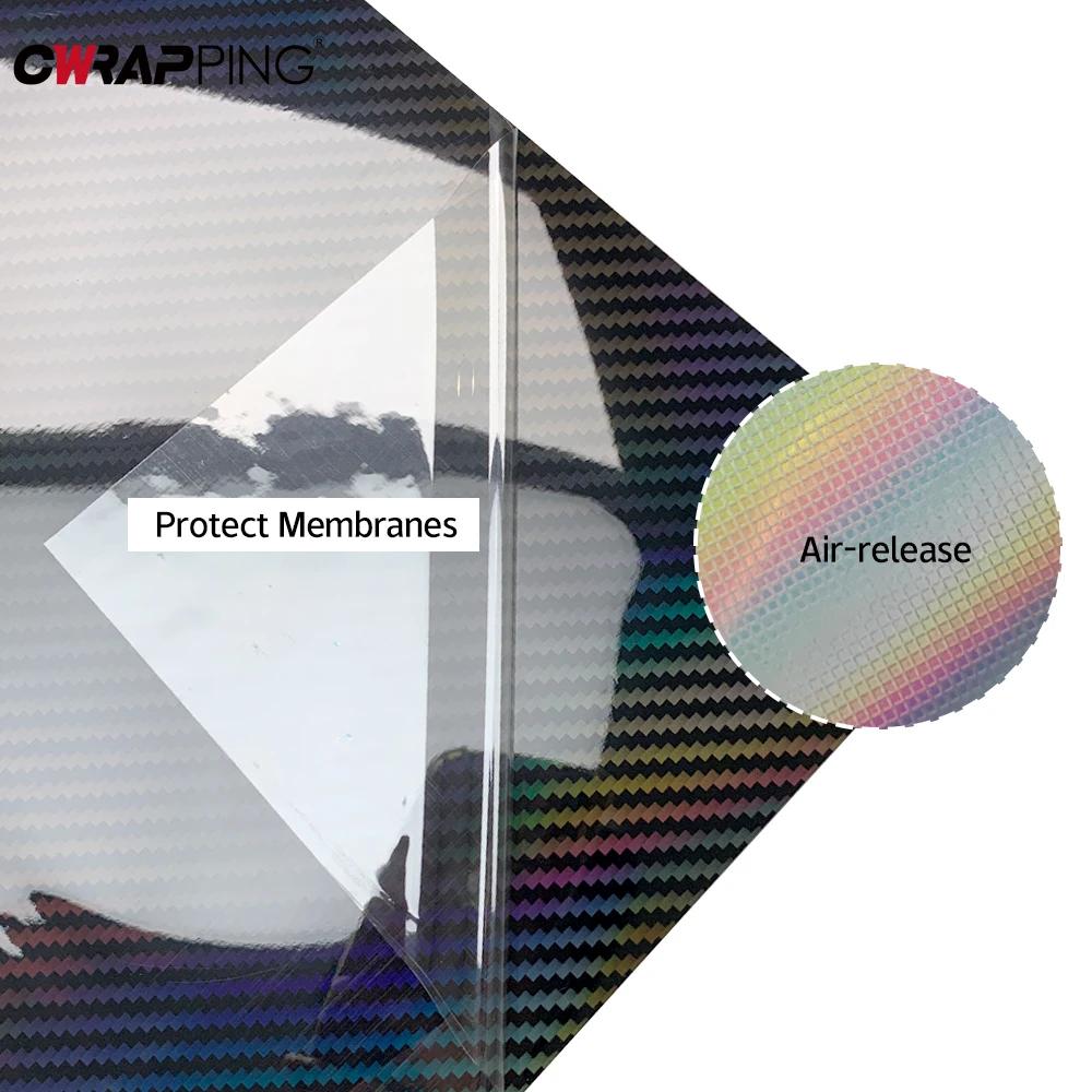 Наклейки из углеродного волокна Лазерная радужная глянцевая Авто виниловая пленка Тюнинг пленка Выпуск воздуха Пузырь Водонепроницаемая наклейка для Автоаксессуаров