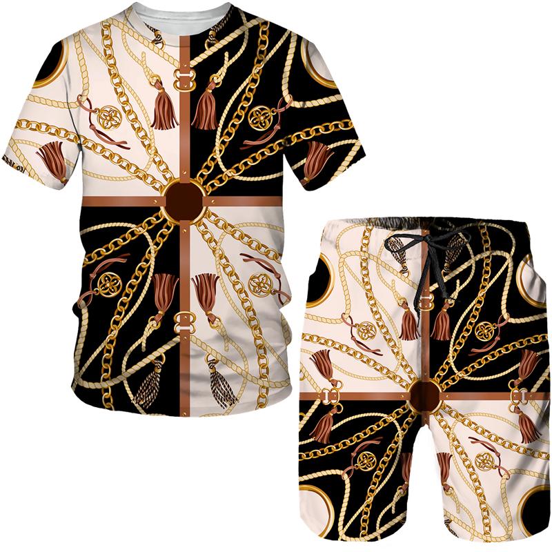 Летняя роскошная цепочка с 3D принтом футболки/шорты/костюм для мужчин и женщин уличная одежда в гавайском стиле повседневный спортивный костюм из 2 предметов