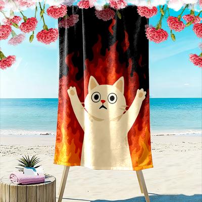 Fiery Feline In Wonder Print Beach Towel, Quick Drying, Suitable for Travel, Outdoor Sports, Jogging, the Beach and Swimming, Gift