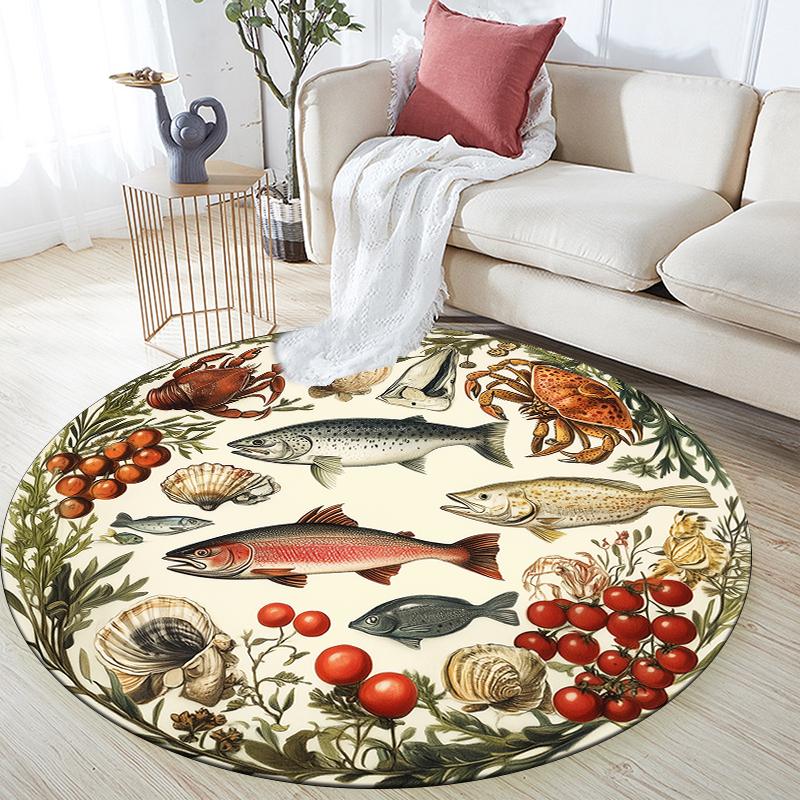 Marine World pattern round rug,Carpet Rug for Living Room Bedroom Sofa Playroom Decor,Non-slip Floor Mat,Holiday Gifts and Birthday Gifts.