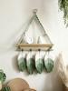 Настенная полка-подвеска макраме с кисточками-листьями Плавающая настенная полка Бохо Рустик Домашний декор для гостиной, спальни, детской Подарок
