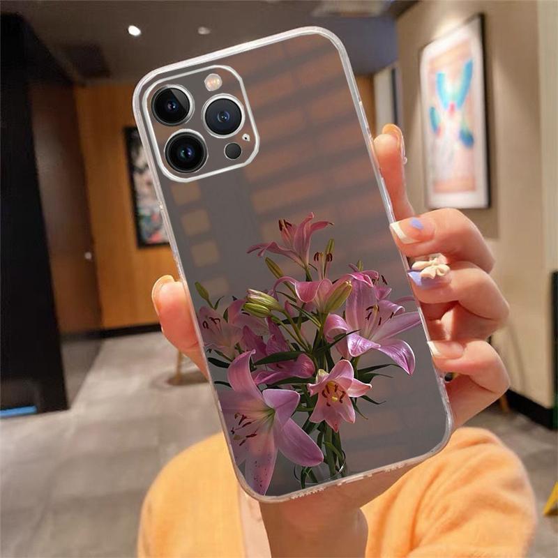 Phone Case For iPhone 17 Pro Max 17 Air 16 15 14 13 Pro Max 15 16 Pro 15Plus Lily Flower Silicone Cover