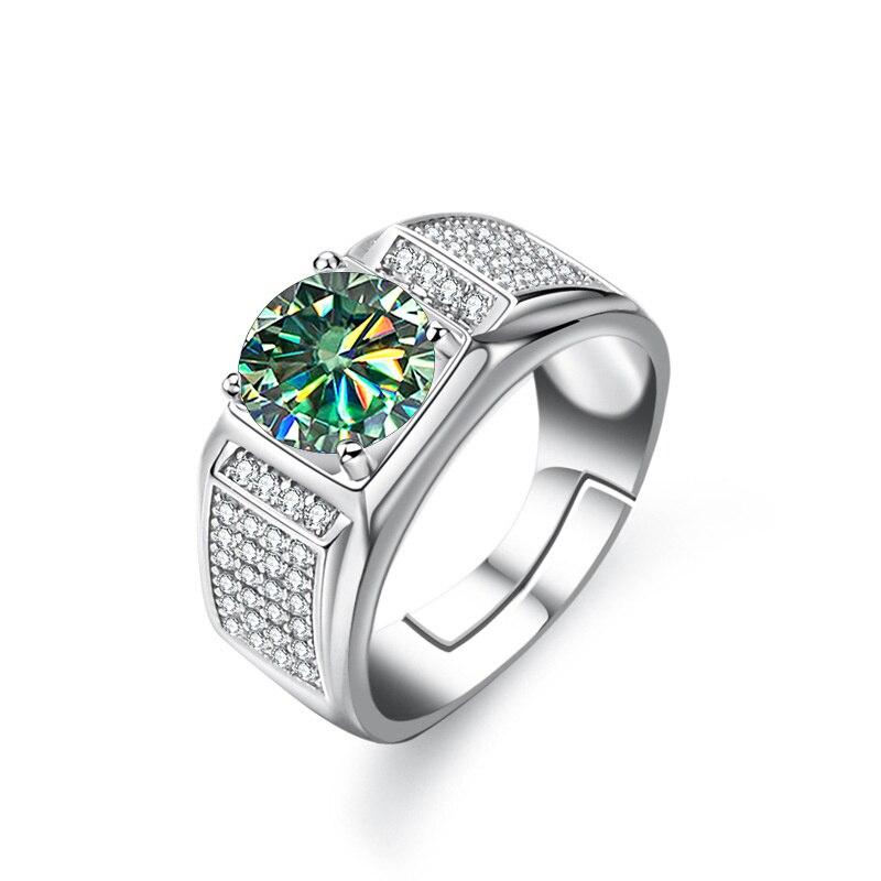 Bague Ringen Настоящее кольцо с муассанитом для мужчин, стерлинговое серебро, 2 карата, круглые блестящие бриллианты, обручальное кольцо, мужские свадебные украшения
