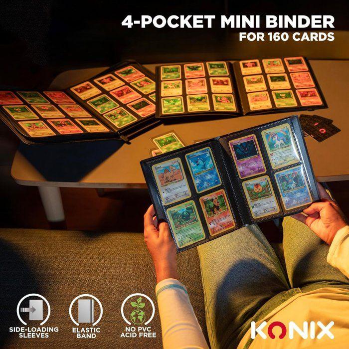 Mini album 160 cartes à collectionner - Konix - 4 pochettes 63 x 88 mm par page - Magic The Gathering, Pokémon, Yu-Gi-Oh! - Noir