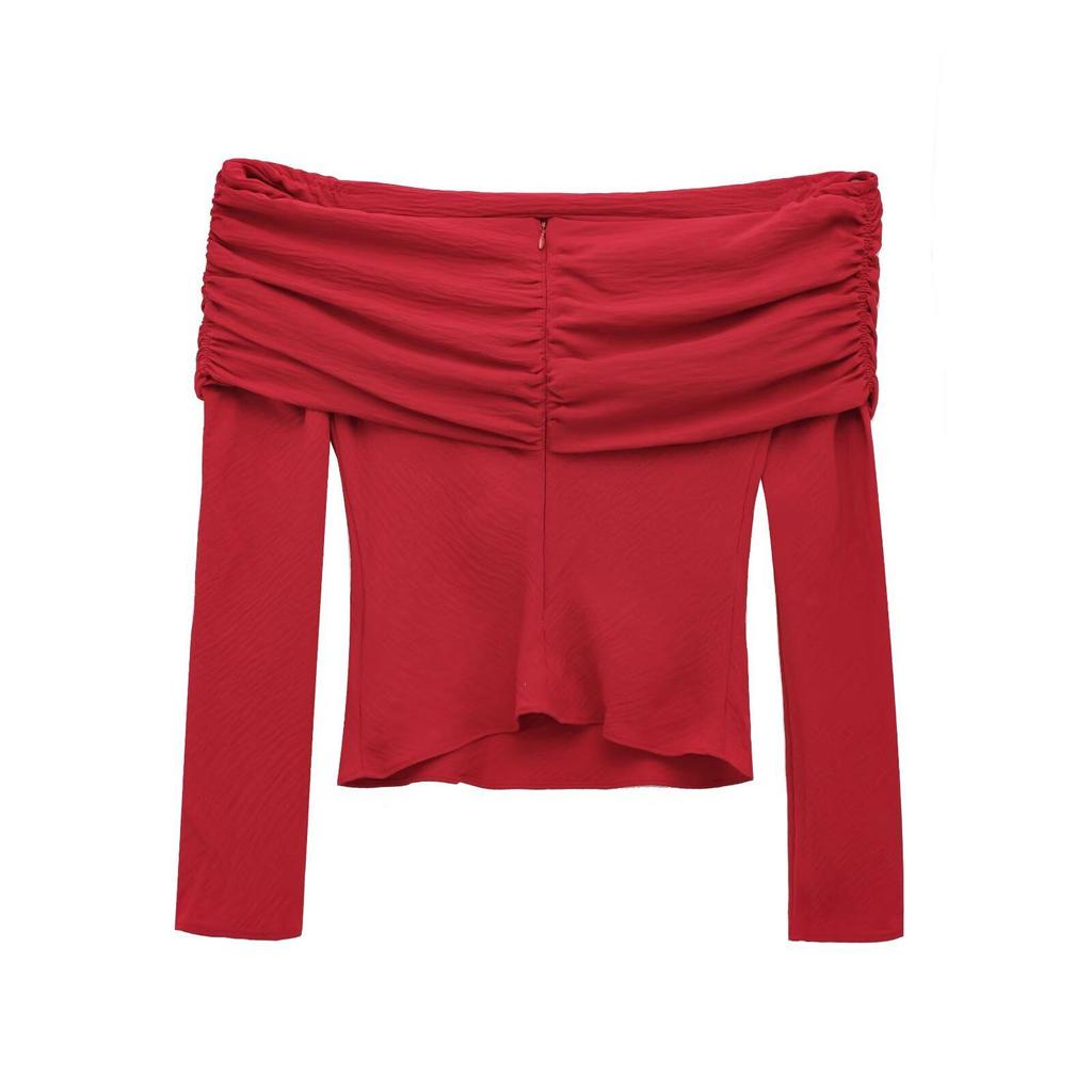 2024 Women's European & American Style One-Shoulder Ruched Slimming Top