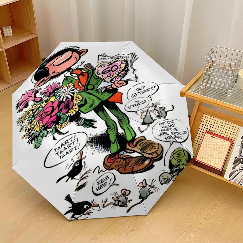 Gaston Lagaffe Windproof Auto 8 Rib Folding Umbrella Portable Outdoor Parasol