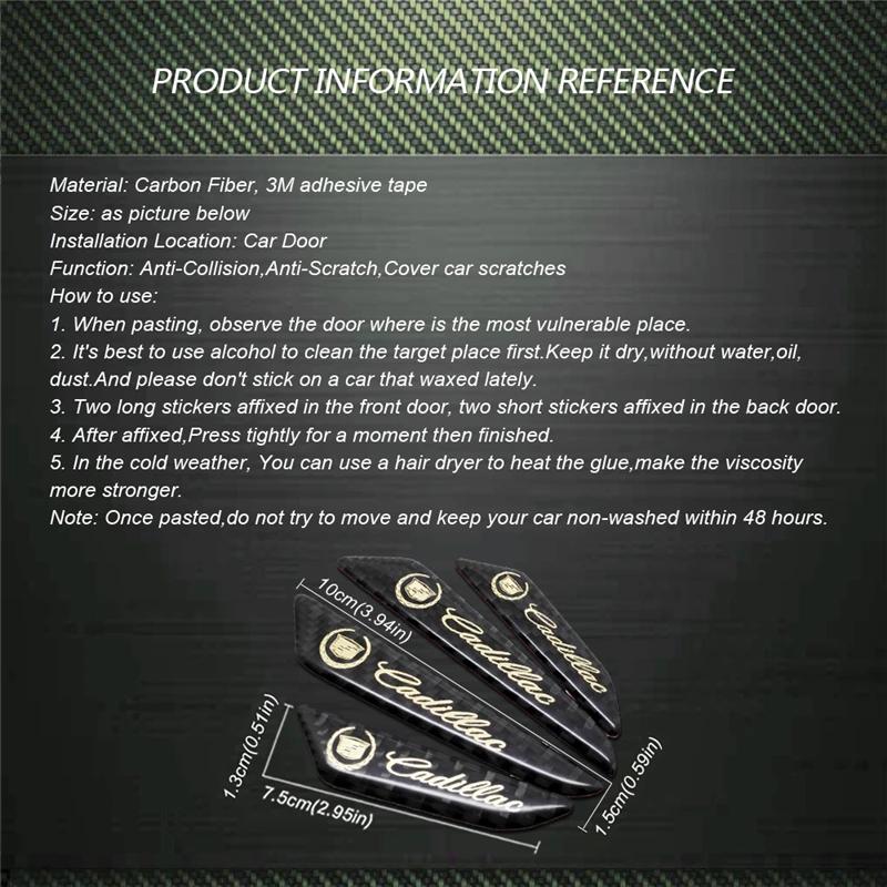 For Cadillac Escalade Tiburon Deville CTS DTS SLS XLR ATS XTS STS SRX Seville Auto Door Protective Stickers Carbon Fiber Decals