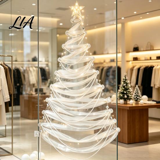 Creative Holiday Wall Hanging DIY Lighted Christmas Tree Decor Kit, Fabric Ornament Set Space Saving for Window Wall, Handmade Craft with LED