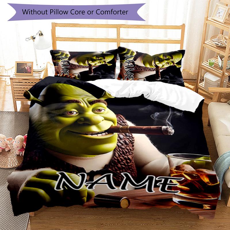 3pcs Shrek3 Cover Set - Personalized Name, HD Printed Bedding with 1 Cover and 2 Pillowcases - Perfect for Home Decor, Easy Care