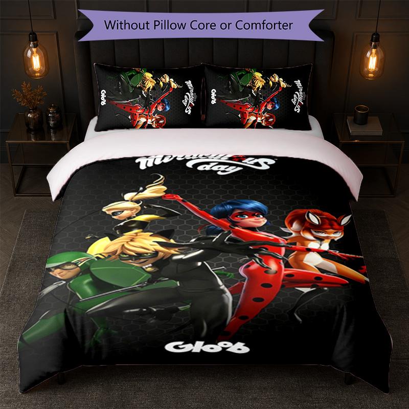 Miraculous Ladybug Print 3Pcs Duvet Cover Set 1 Duvet Cover and 2 Pillowcases Soft Bed Linen For Household Bedroom