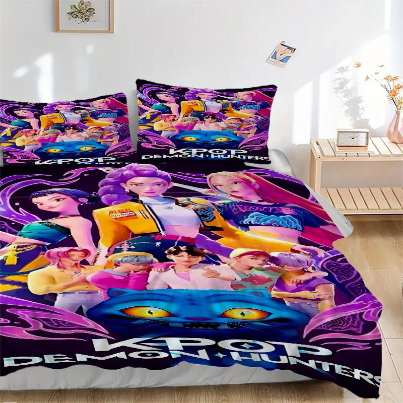Kpop Demons Print 3Pcs Bedding Setduvet Cover With 2 Bedropillowcase Home Birthday Gift
