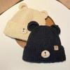 Cartoon Bear Ear Knitted Hat Solid Color Woolen Ear Protection Hat Soft Winter Beanie Cap  Winter