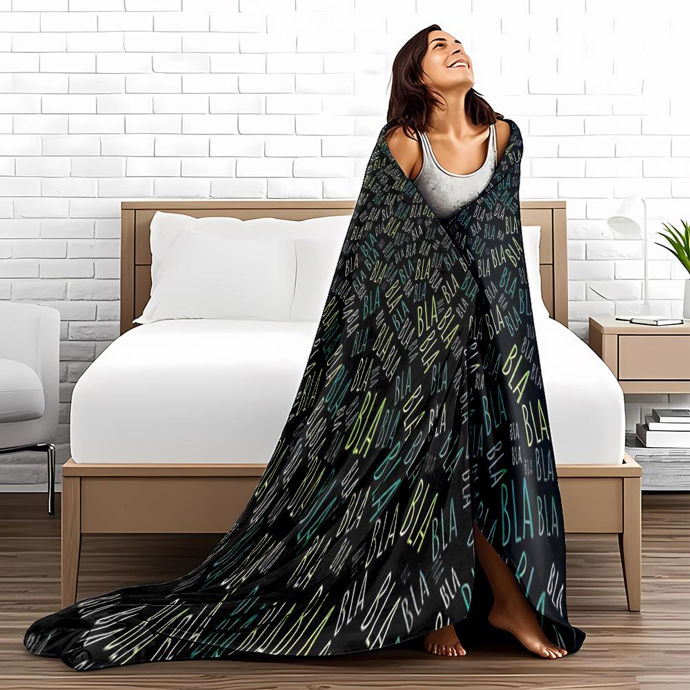 Colorful BLA BLA Text Pattern blanket - Black Background Stylish blanket blanket, suitable for use in the bedroom, living room, on the sofa