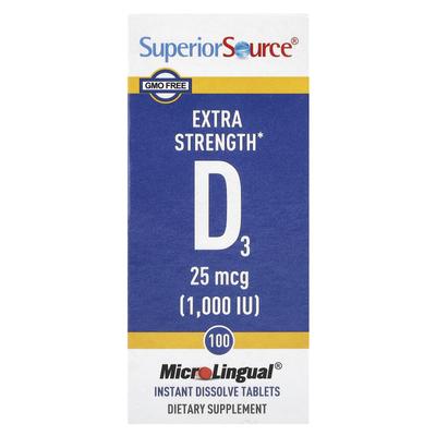 Superior Source, D3, повышенная концентрация, 25 мкг (1000 МЕ), 100 таблеток MicroLingual® Instant-Dissolve