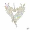 Christmas Bauble Angel Wings Mother of Pearl Plastic Glitter 12 X 13 X 2.5 Cm (24 Units)