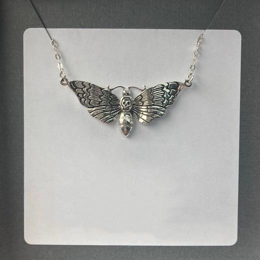 Gothic Death's-head Moth Necklace - Gold or Silver Alternative Pendant Jewelry for Men and Women