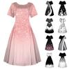 Women's Casual Fashion Dress Vintage Printed Round Short Sleeve Waisted Midi Long Big Swing Dresses