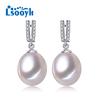 LSOOYH 8-9mm White Natural Freshwater Pearl Earrings Fashion Cubic Zirconia Long Earrings For Women
