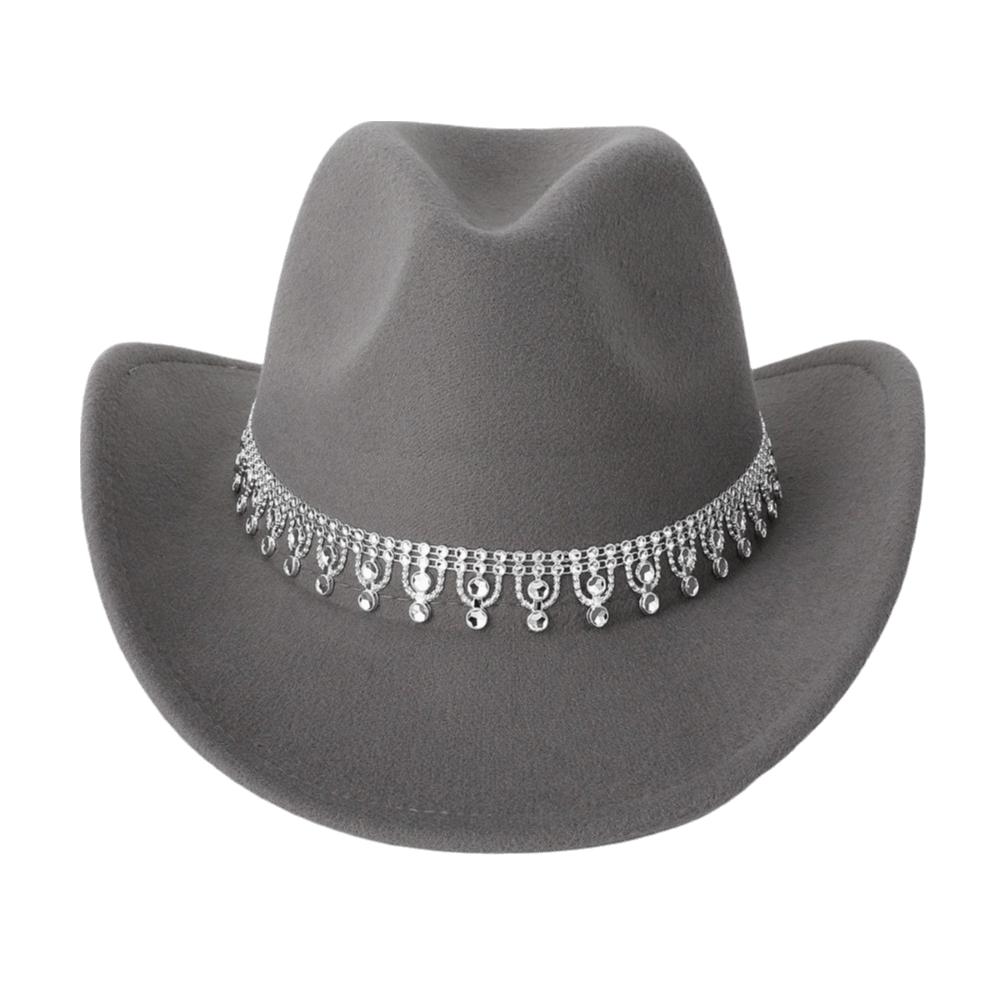 Sparkling Felt Fedora Hat Rhinestone Decoration Top Hat Classic Western Cowboy Hat Outdoor Riding