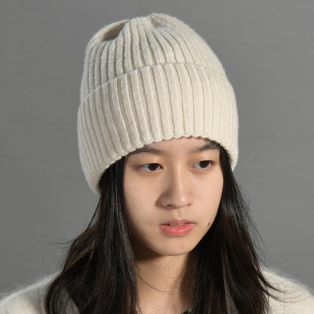 All-wool striped knitted hat European and American fashion solid color simple and versatile warm wool hat