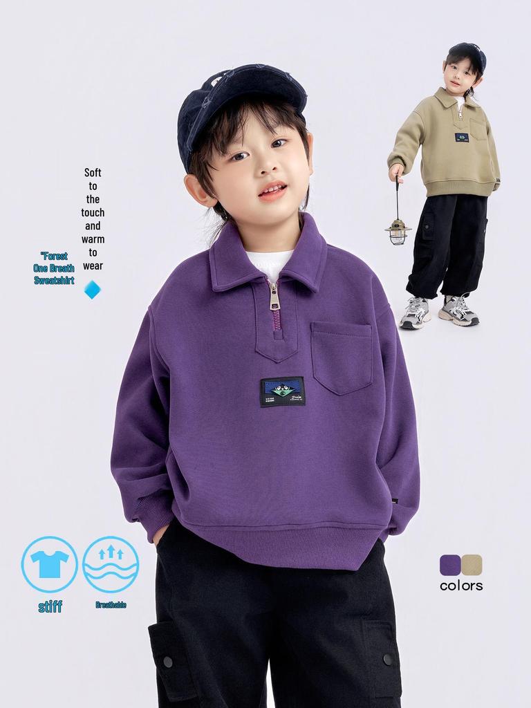 Boys' Turn-Down Collar Sweatshirt - 2025 Spring/Autumn Fashion, Long-Sleeved Pullover for Children