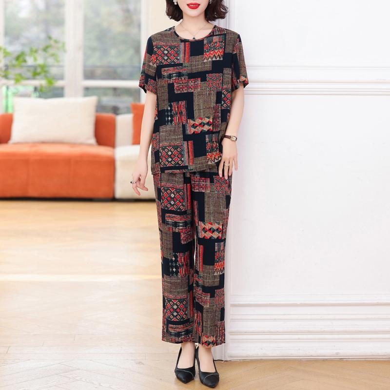Элегантные комплекты из 2 предметов больших размеров, женские комплекты, летние винтажные комплекты с широкими штанинами и брюками с принтом