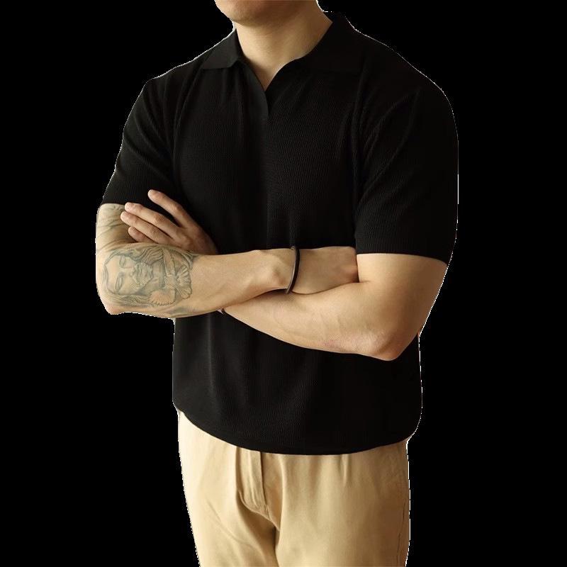 Men's Summer Ice Silk Knitted Slim Fit Polo Shirt - Short Sleeve, Pure Color, Casual Lapel T-shirt