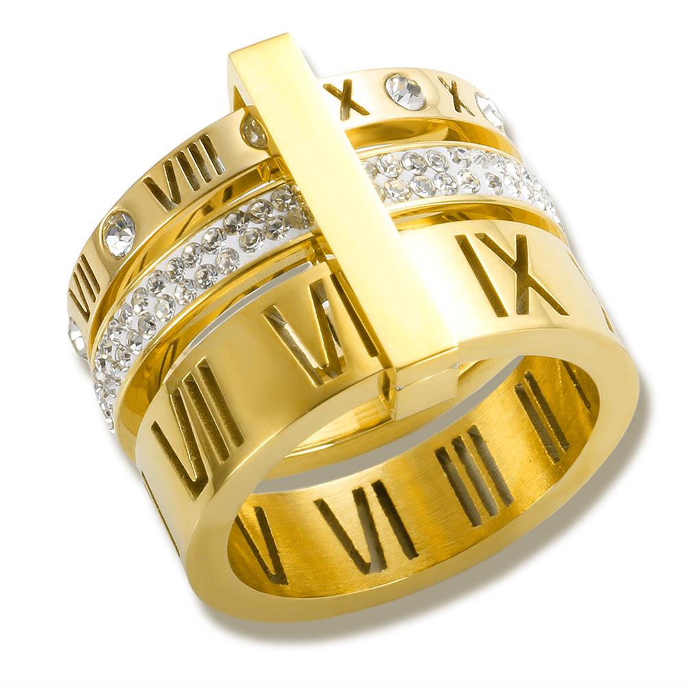18K Gold-Plated Diamond Women's Stainless Steel Ring In Luxury European and American Style