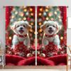 2pcs Puppy with Christmas Atmosphere Printed Curtain for Home Decor - Rod Pocket Window Treatment for Bedroom, Office, Kitchen