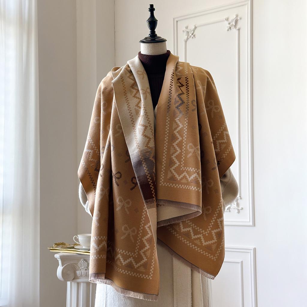 Осенне-зимний шарф с бантом для пресбиопии, женский теплый шарф из имитации кашемира в сочетающихся цветах, двусторонний платок для кондиционера