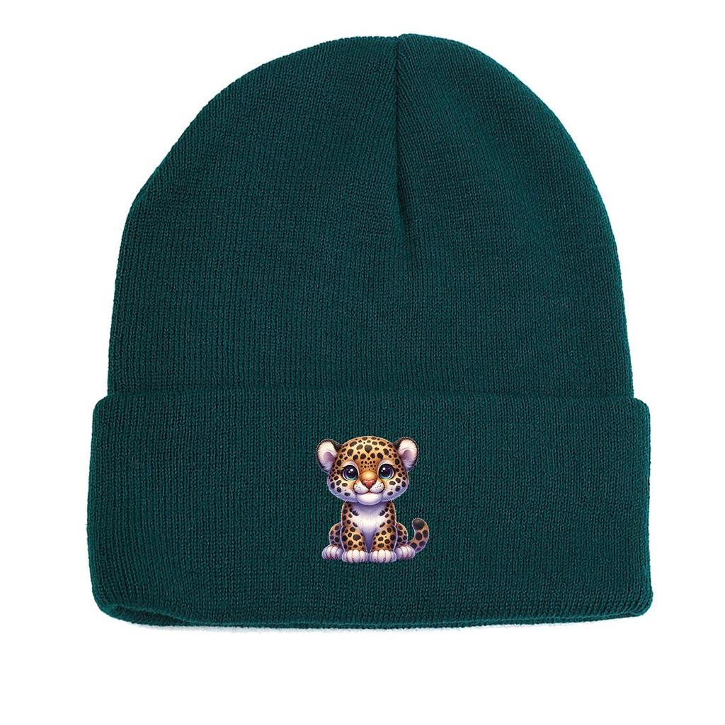 Cartoon Leopard Warm Knitted Cap Beanie, Man Cap Elastic Warm Leisure Bobble Hat Knit Hat Beanie