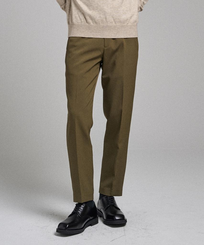 ANALOG MOOD Semi-Wide Hidden Banding Slacks (Khaki)