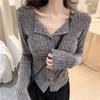 Y2k Knitted Cardigan Women Collar Sweater Coat Vintage Long Sleeve Single Breasted Top Fashion Girls Knitwear