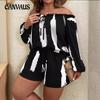 Summer Women's Plus Size Strapless Long Sleeve Top Printed Shorts Suit