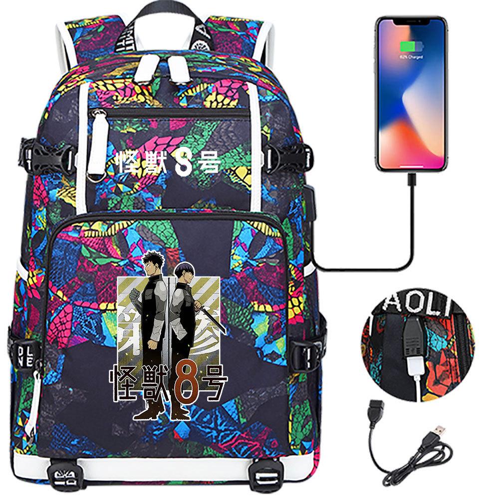 Kaiju 8 Printed USB Port Teen Student Backpack Casual Large Capacity Travel Daypack