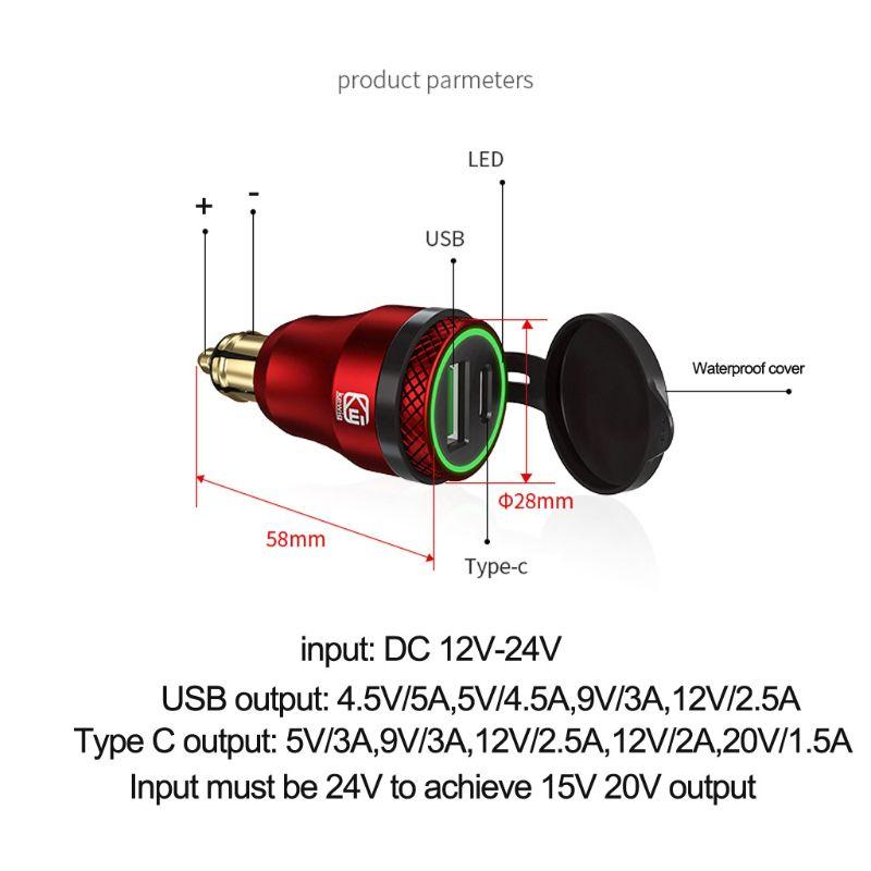 Водонепроницаемый Мотоциклетный 12В 24В QC3.0 USB Type C PD Быстрый Зарядник Адаптер Питания Hella DIN Розетка для BMW Ducati Мотоцик
