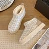 Мода Новая Мода Стиль Снежные Ботинки Короткие Зимние Сапоги из Овчины Женские Клетчатые Шерстяные Ботильоны Меховая Подкладка Теплые Ботильоны Женские Плоские Туфли
