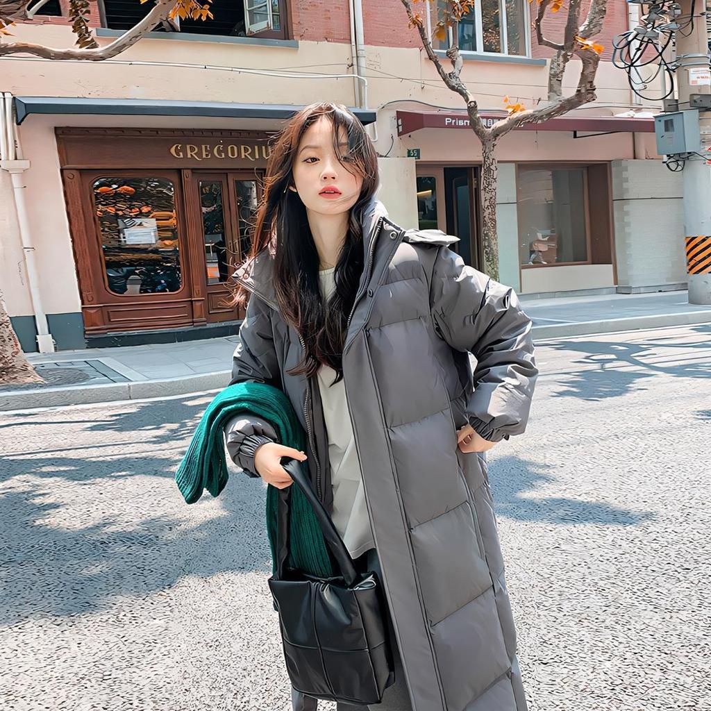Winter new fashionable versatile loose knee hooded long thickened warm cotton-padded jacket